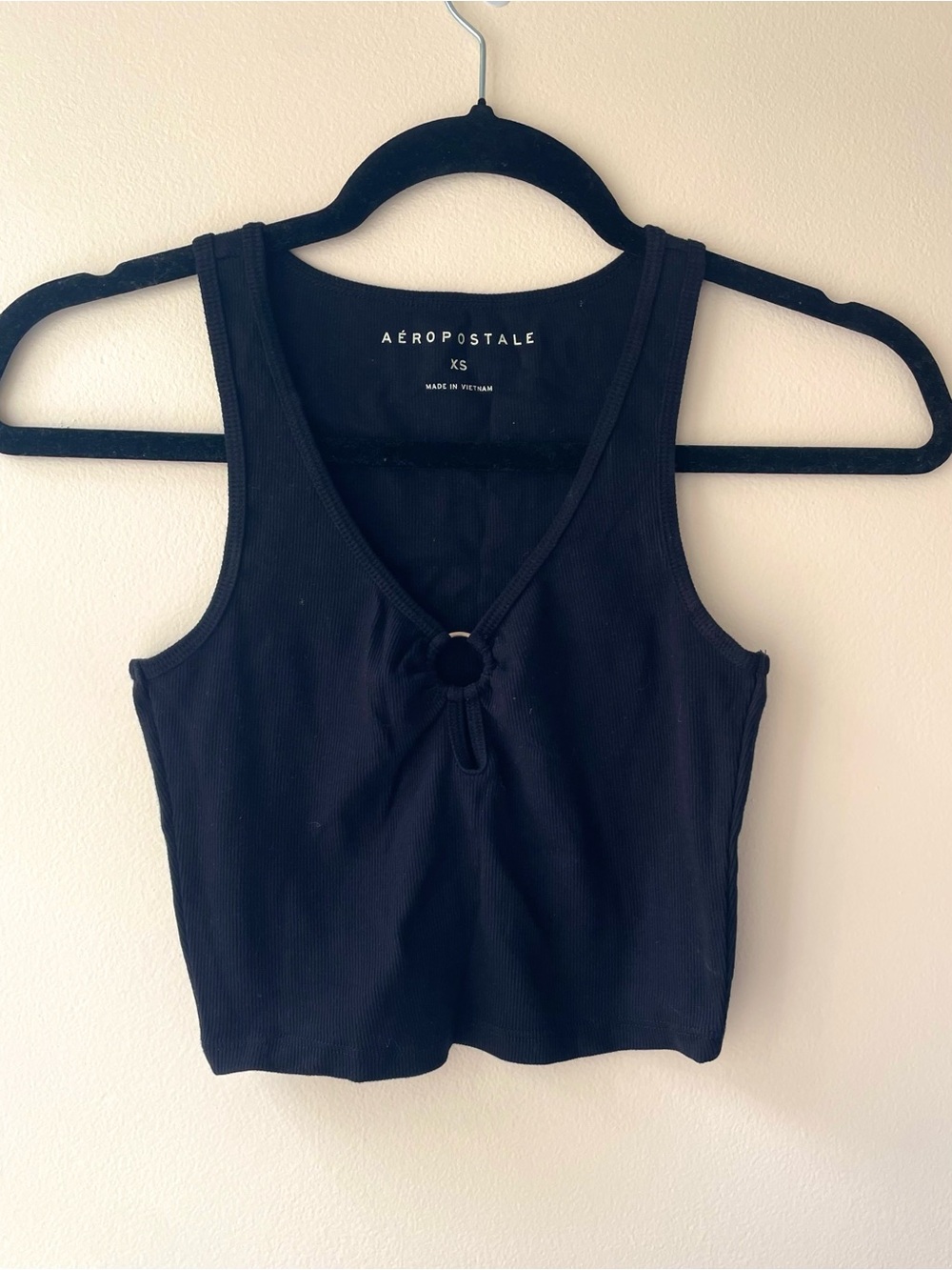 Aeropostale Black Ribbed Tank with Ring Accent